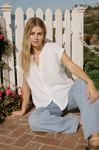 Cuffed Sleeve Button Down Blouse-Long Sleeves-Blu Pepper-Spring Street Boutique, women's online fashion boutique in Palmer, Alaska