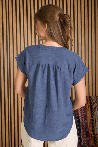 Cuffed Sleeve Button Down Blouse-Long Sleeves-Blu Pepper-Spring Street Boutique, women's online fashion boutique in Palmer, Alaska