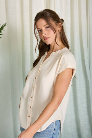 Cuffed Sleeve Button Down Blouse-Long Sleeves-Blu Pepper-Spring Street Boutique, women's online fashion boutique in Palmer, Alaska