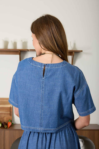 Short Sleeve Round Neck Cropped Denim Top-Denim-Blu Pepper-Spring Street Boutique, women's online fashion boutique in Palmer, Alaska