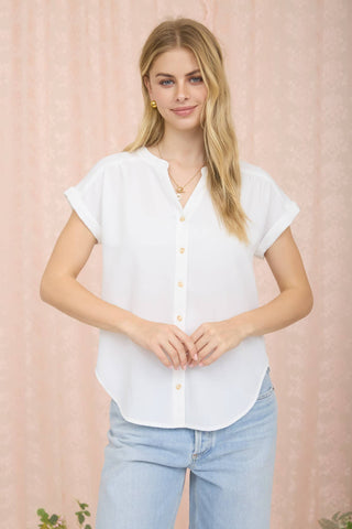 Cuffed Sleeve Button Down Blouse-Long Sleeves-Blu Pepper-Spring Street Boutique, women's online fashion boutique in Palmer, Alaska