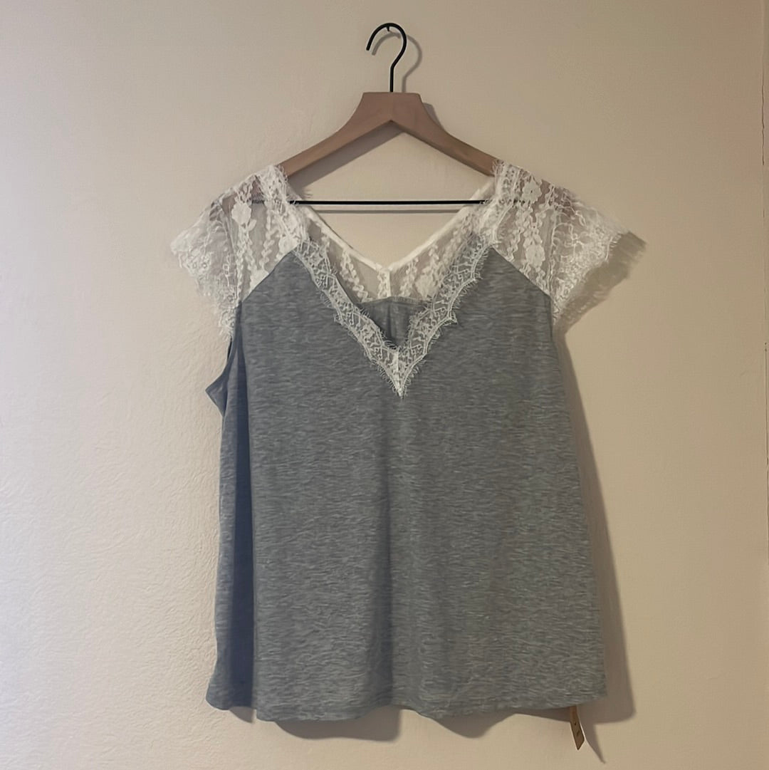 Lace V Neck Tee-Spring Street Boutique, women and children's online fashion boutique in Palmer Alaska