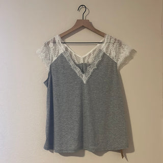 Lace V Neck Tee-Tanks-Spring Street Boutique-Spring Street Boutique, women's online fashion boutique in Palmer, Alaska