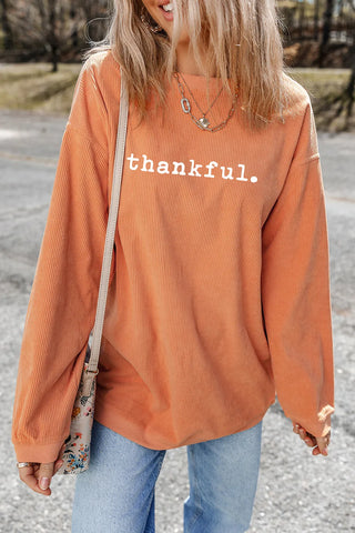 THANKFUL Round Neck Long Sleeve Sweatshirt-Long Sleeves-Trendsi-Spring Street Boutique, women's online fashion boutique in Palmer, Alaska
