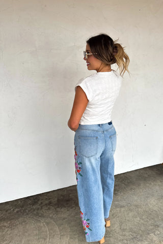Floral Embroidered Jeans-Jeans-Blakely Designs-Spring Street Boutique, women's online fashion boutique in Palmer, Alaska
