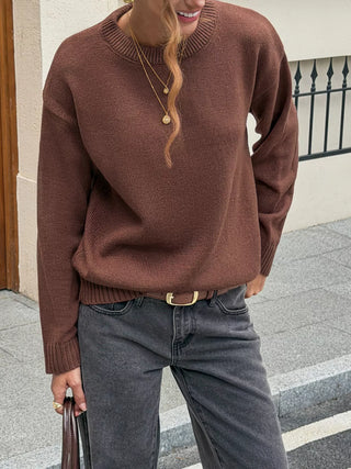Crew Neck Ribbed Hem Sweater-Sweaters-Trendsi-Spring Street Boutique, women's online fashion boutique in Palmer, Alaska