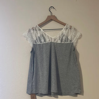 Lace V Neck Tee-Tanks-Spring Street Boutique-Spring Street Boutique, women's online fashion boutique in Palmer, Alaska