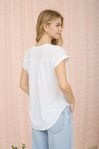 Cuffed Sleeve Button Down Blouse-Long Sleeves-Blu Pepper-Spring Street Boutique, women's online fashion boutique in Palmer, Alaska