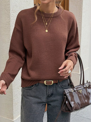 Crew Neck Ribbed Hem Sweater-Sweaters-Trendsi-Spring Street Boutique, women's online fashion boutique in Palmer, Alaska