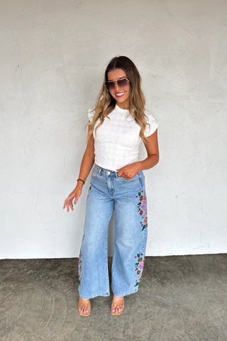 Floral Embroidered Jeans-Jeans-Blakely Designs-Spring Street Boutique, women's online fashion boutique in Palmer, Alaska