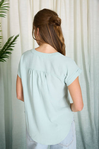Cuffed Sleeve Button Down Blouse-Long Sleeves-Blu Pepper-Spring Street Boutique, women's online fashion boutique in Palmer, Alaska