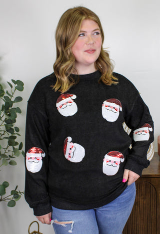 Santa Corded Crewneck LT-Thomas & Co Wholesale-Spring Street Boutique, women's online fashion boutique in Palmer, Alaska