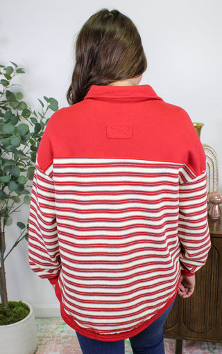 Red Striped Henley Top LT-Thomas & Co Wholesale-Spring Street Boutique, women's online fashion boutique in Palmer, Alaska