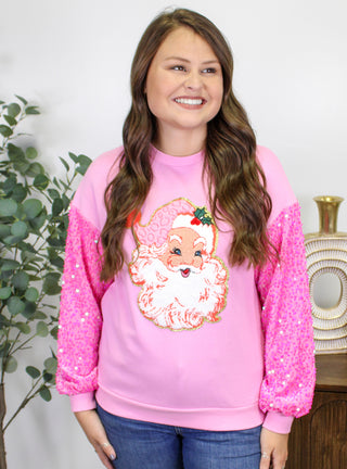 Pink Sparkle Santa Pullover LT-Thomas & Co Wholesale-Spring Street Boutique, women's online fashion boutique in Palmer, Alaska