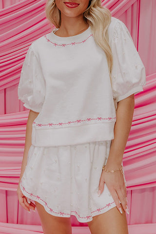 White with Pink Bow Trim Set May.-Thomas & Co Wholesale-Spring Street Boutique, women's online fashion boutique in Palmer, Alaska