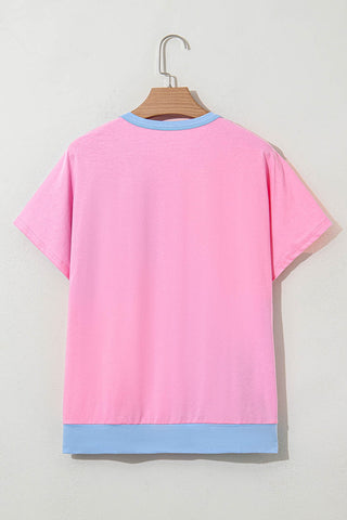 Blue and Pink Henley Top May.-Thomas & Co Wholesale-Spring Street Boutique, women's online fashion boutique in Palmer, Alaska
