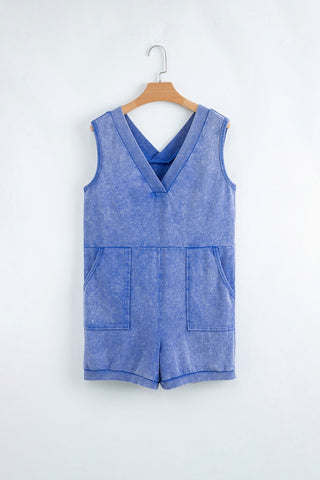 Blue Mineral Wash Romper May.-Thomas & Co Wholesale-Spring Street Boutique, women's online fashion boutique in Palmer, Alaska