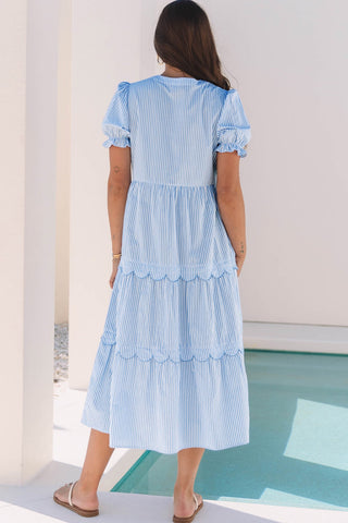 Blue Scalloped Dress May.-Thomas & Co Wholesale-Spring Street Boutique, women's online fashion boutique in Palmer, Alaska