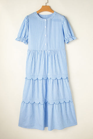 Blue Scalloped Dress May.-Thomas & Co Wholesale-Spring Street Boutique, women's online fashion boutique in Palmer, Alaska