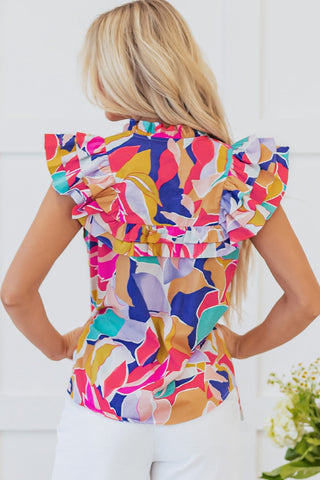 Abstract Ruffle Detail Blouse May.-Thomas & Co Wholesale-Spring Street Boutique, women's online fashion boutique in Palmer, Alaska