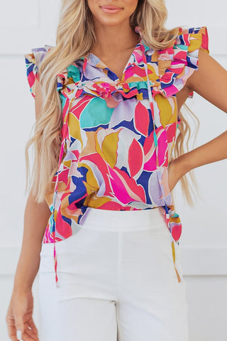 Abstract Ruffle Detail Blouse May.-Thomas & Co Wholesale-Spring Street Boutique, women's online fashion boutique in Palmer, Alaska