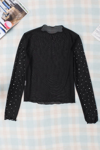 Black Rhinestone Mesh Top January.-Long Sleeves-Thomas & Co Wholesale-Spring Street Boutique, women's online fashion boutique in Palmer, Alaska