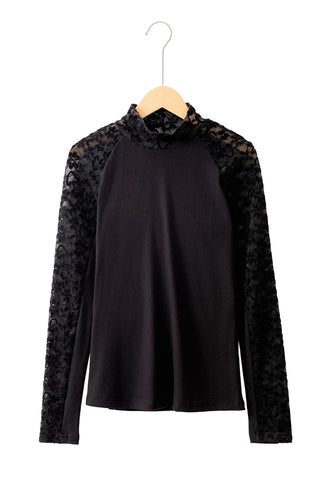 Black Lace Sleeve Top January.-Long Sleeves-Thomas & Co Wholesale-Spring Street Boutique, women's online fashion boutique in Palmer, Alaska