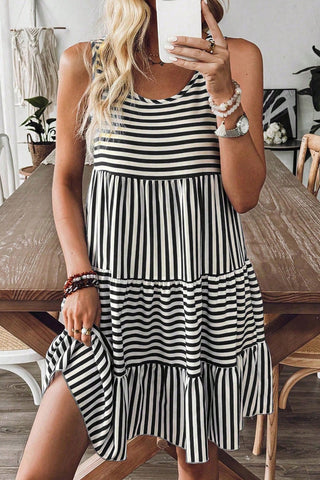 Black Striped U Neck Dress May.-Thomas & Co Wholesale-Spring Street Boutique, women's online fashion boutique in Palmer, Alaska