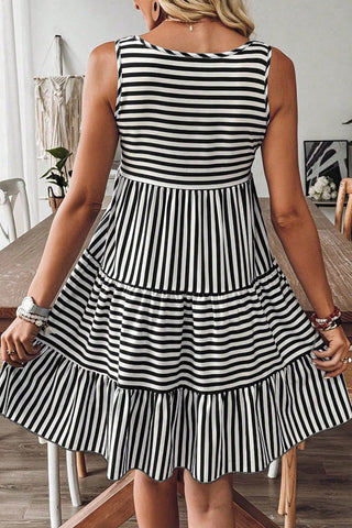 Black Striped U Neck Dress May.-Thomas & Co Wholesale-Spring Street Boutique, women's online fashion boutique in Palmer, Alaska
