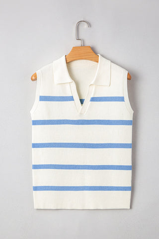 Blue Striped Collared Sweater Vest April.-Thomas & Co Wholesale-Spring Street Boutique, women's online fashion boutique in Palmer, Alaska