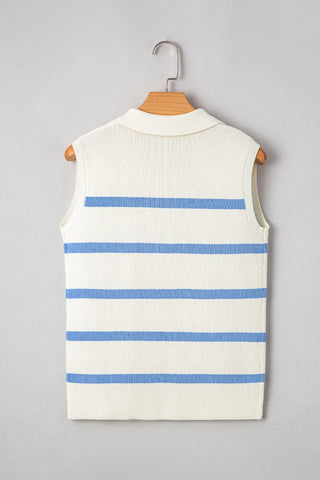 Blue Striped Collared Sweater Vest April.-Thomas & Co Wholesale-Spring Street Boutique, women's online fashion boutique in Palmer, Alaska
