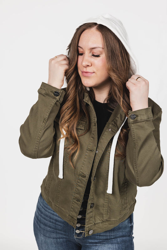 Green Hooded Jacket-Outerwear-Spring Street Boutique, women and children's online fashion boutique in Palmer Alaska