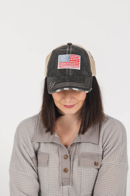 American Flag Hat-Hats-Spring Street Boutique, women and children's online fashion boutique in Palmer Alaska