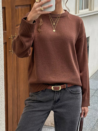 Crew Neck Ribbed Hem Sweater-Sweaters-Trendsi-Spring Street Boutique, women's online fashion boutique in Palmer, Alaska