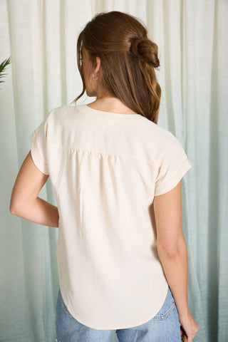 Cuffed Sleeve Button Down Blouse-Long Sleeves-Blu Pepper-Spring Street Boutique, women's online fashion boutique in Palmer, Alaska