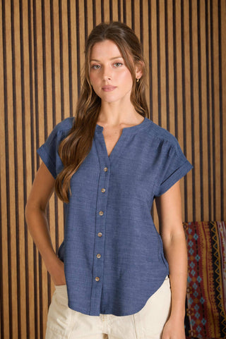 Cuffed Sleeve Button Down Blouse-Long Sleeves-Blu Pepper-Spring Street Boutique, women's online fashion boutique in Palmer, Alaska