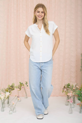 Cuffed Sleeve Button Down Blouse-Long Sleeves-Blu Pepper-Spring Street Boutique, women's online fashion boutique in Palmer, Alaska