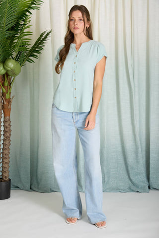 Cuffed Sleeve Button Down Blouse-Long Sleeves-Blu Pepper-Spring Street Boutique, women's online fashion boutique in Palmer, Alaska