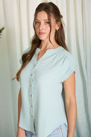 Cuffed Sleeve Button Down Blouse-Long Sleeves-Blu Pepper-Spring Street Boutique, women's online fashion boutique in Palmer, Alaska