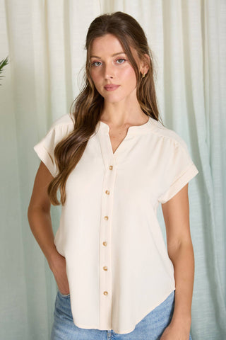 Cuffed Sleeve Button Down Blouse-Long Sleeves-Blu Pepper-Spring Street Boutique, women's online fashion boutique in Palmer, Alaska