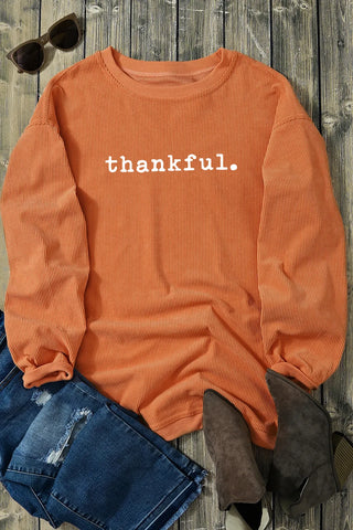 THANKFUL Round Neck Long Sleeve Sweatshirt-Long Sleeves-Trendsi-Spring Street Boutique, women's online fashion boutique in Palmer, Alaska